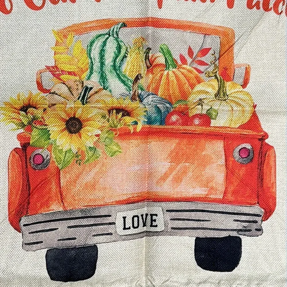 NWT Fall Pillow Sham “Welcome To Our Pumpkin Patch 18” x 18” Truck squash
